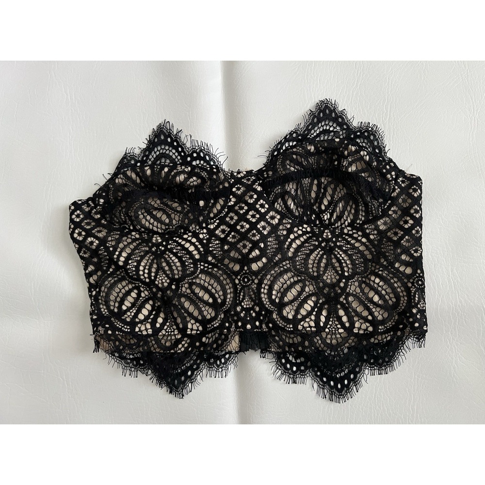 Superdown Black Cream Lace Floral Strapless Crop Top Size XS Whimsigoth Festival